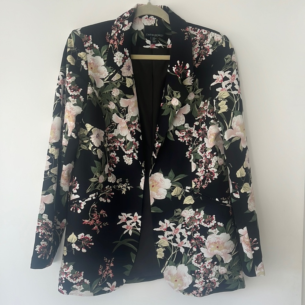 Cynthia Rowley Black Floral Womens Blazer